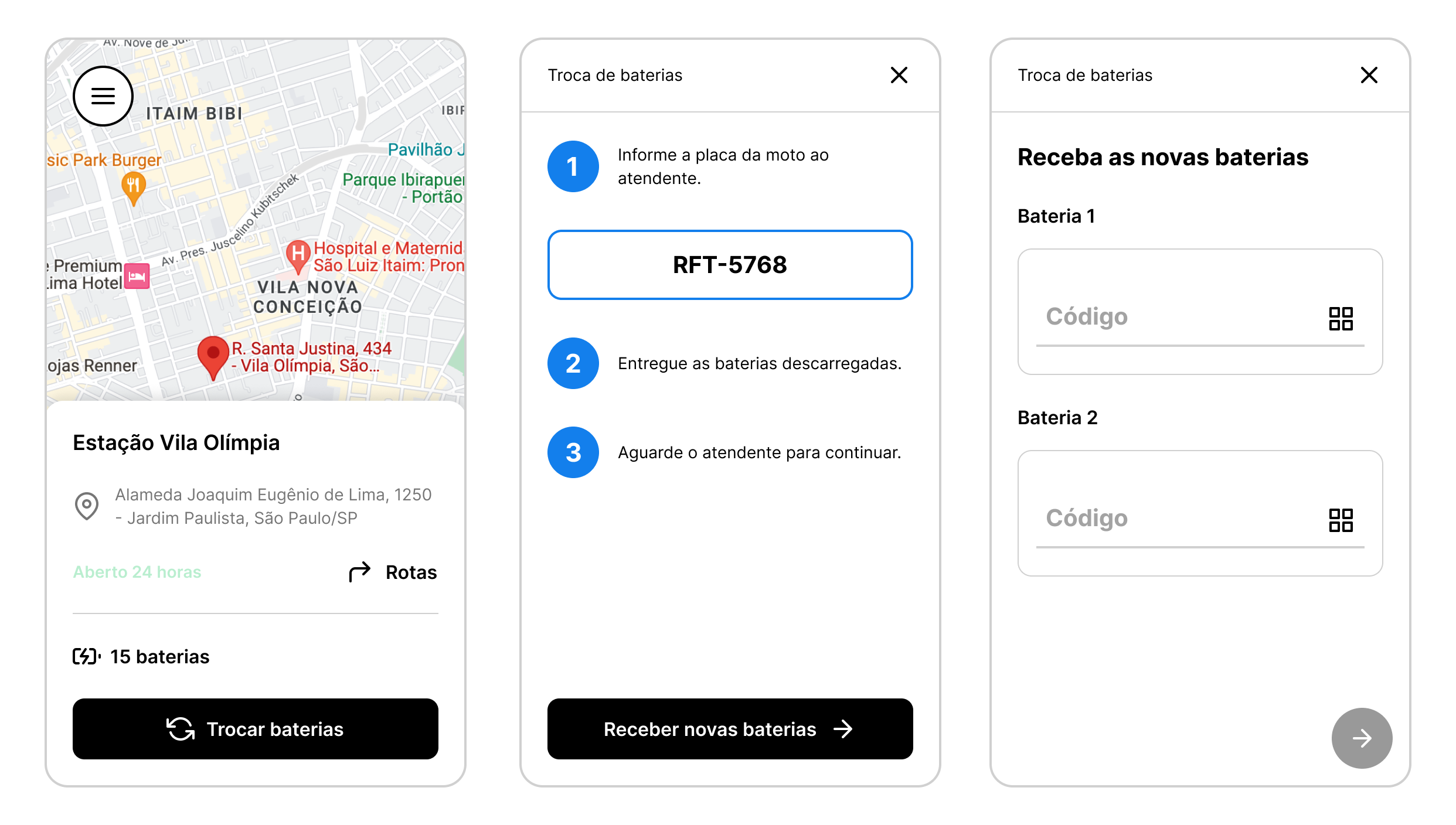 MVP do app — fluxo de troca de bateria assistida