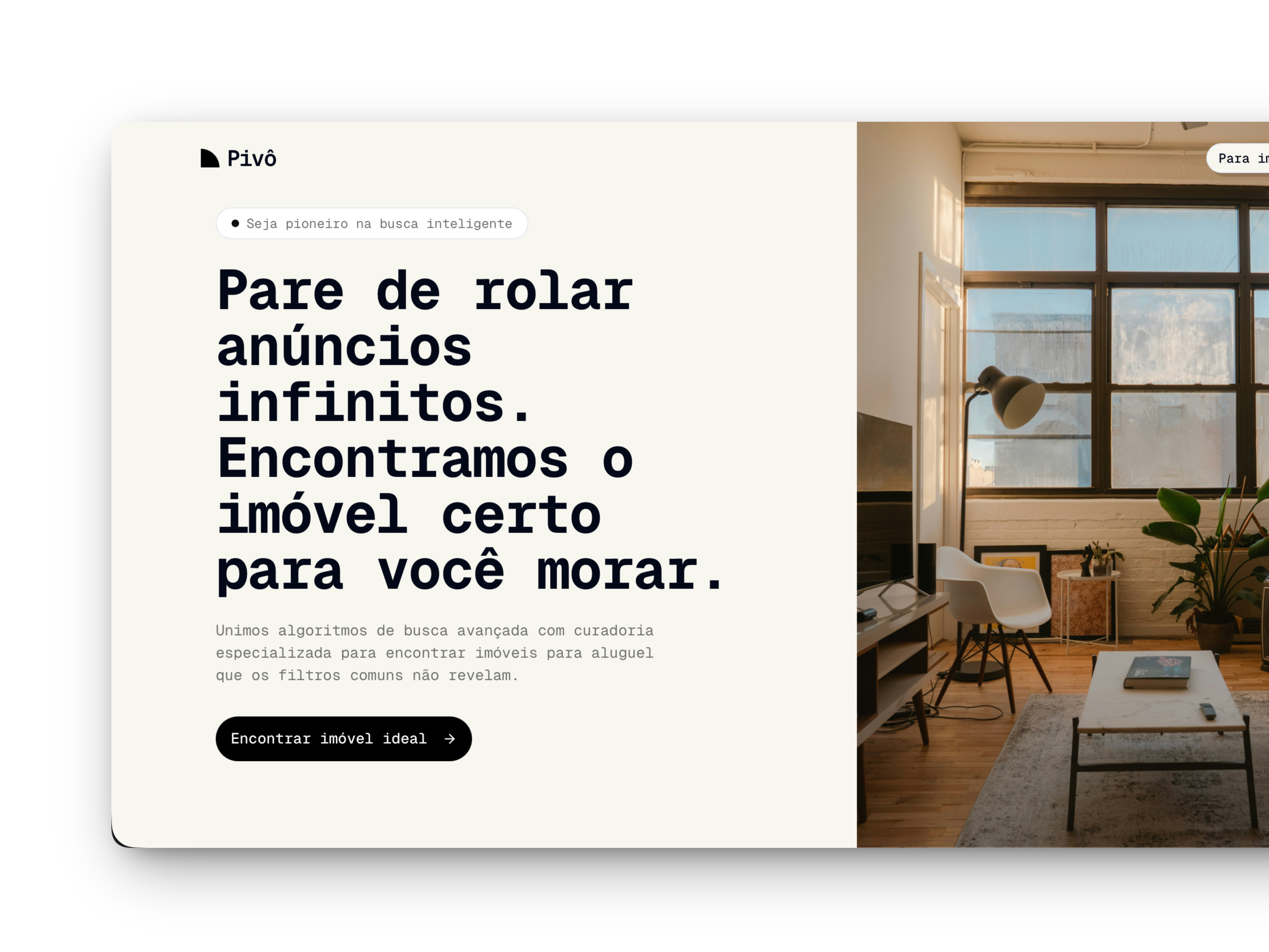 Landing da Pivô — pare de rolar anúncios infinitos
