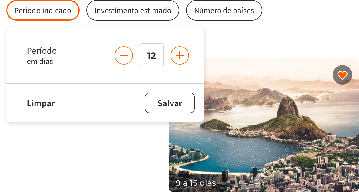 Componente de filtro do Triplace — período indicado em dias
